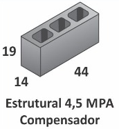 Bloco de Concreto 14x19x44 Estrutural 4,5 Mpa (Compensador)